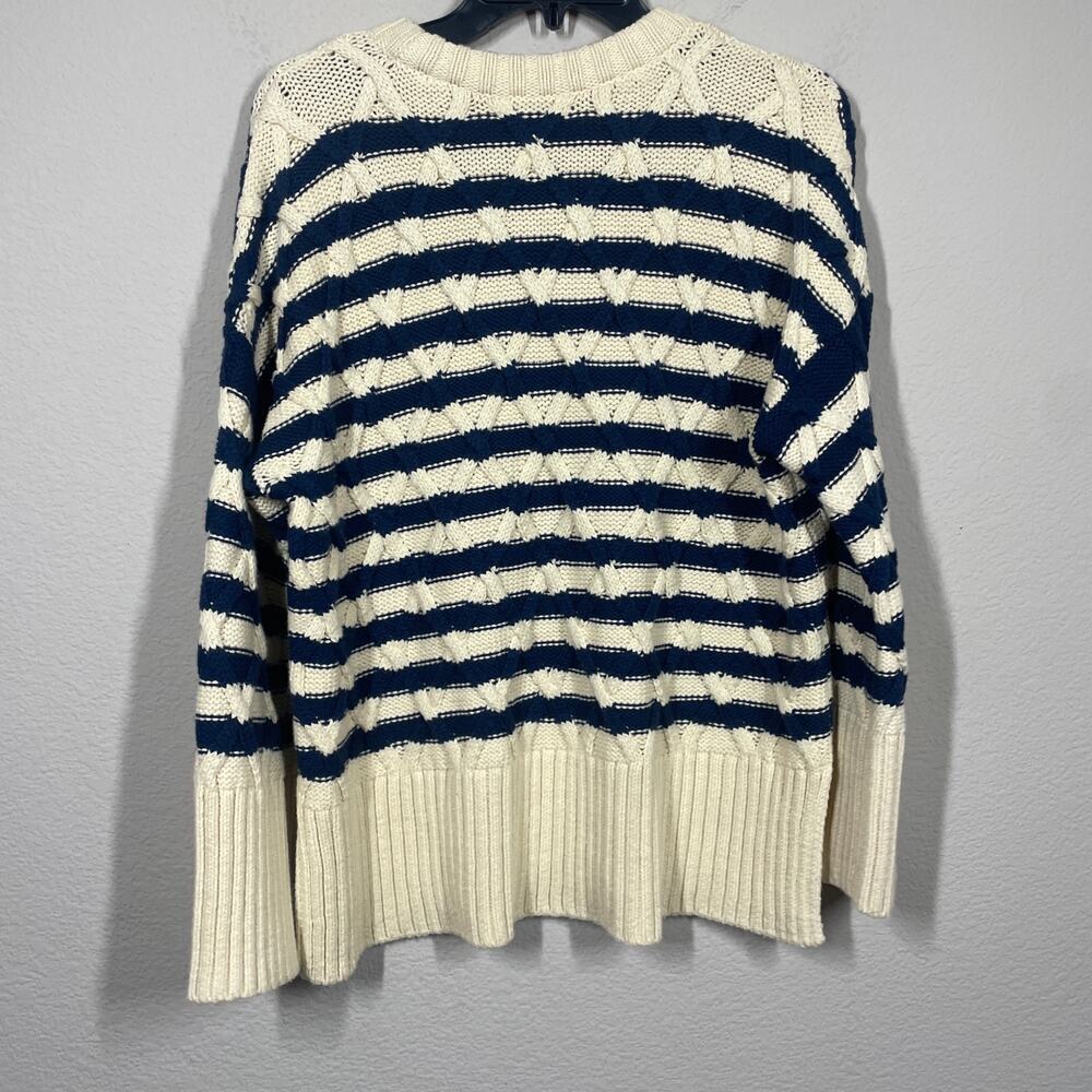 Madewell Size Small Yasmin Stripe Lattice Stitch Sweater Ecru Tan Long Sleeves - Picture 3 of 9